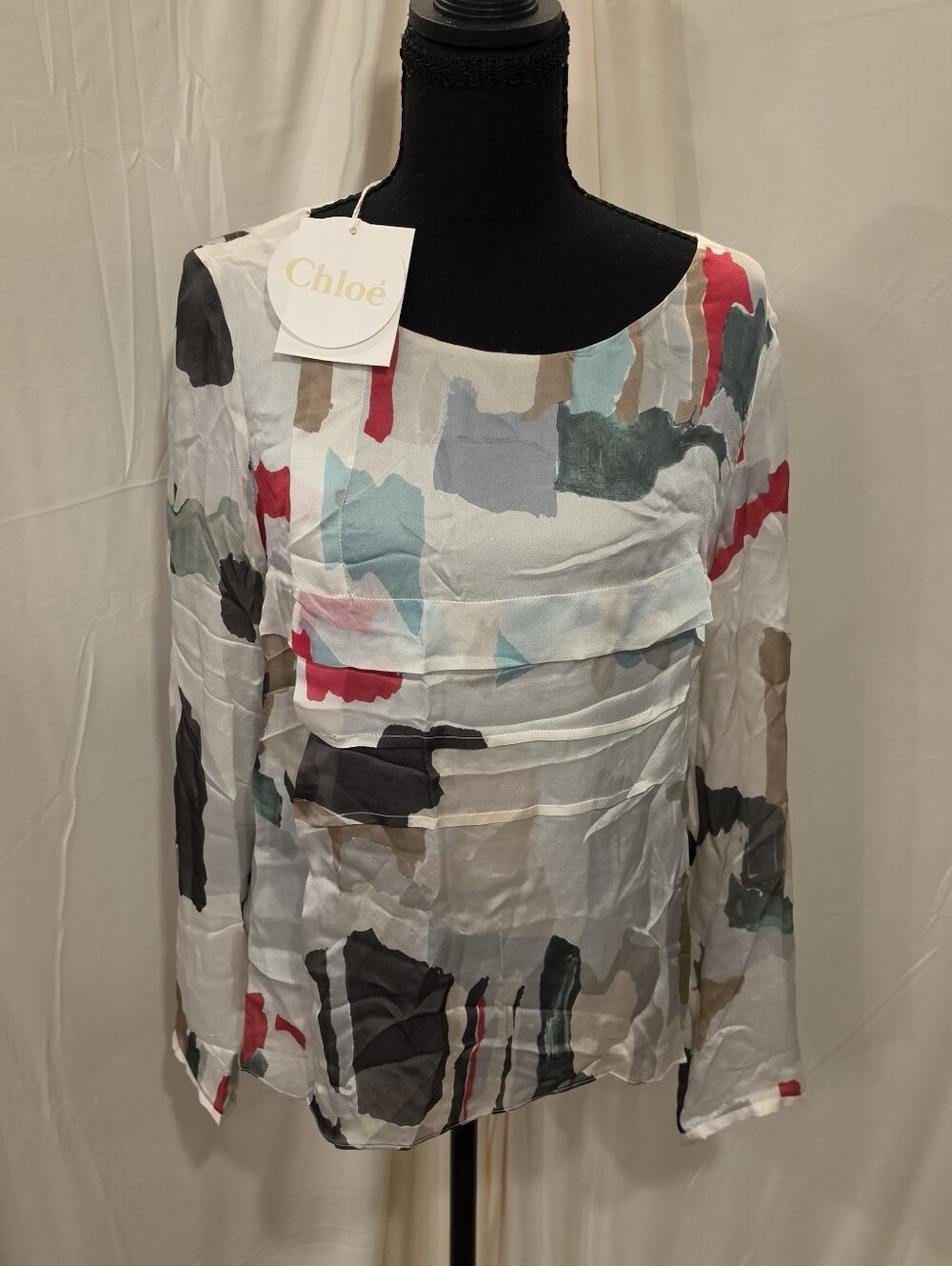 NWT Chloé Women’s Designer Blouse Size 40 (M) Silk Abstract Print Long Sleeve